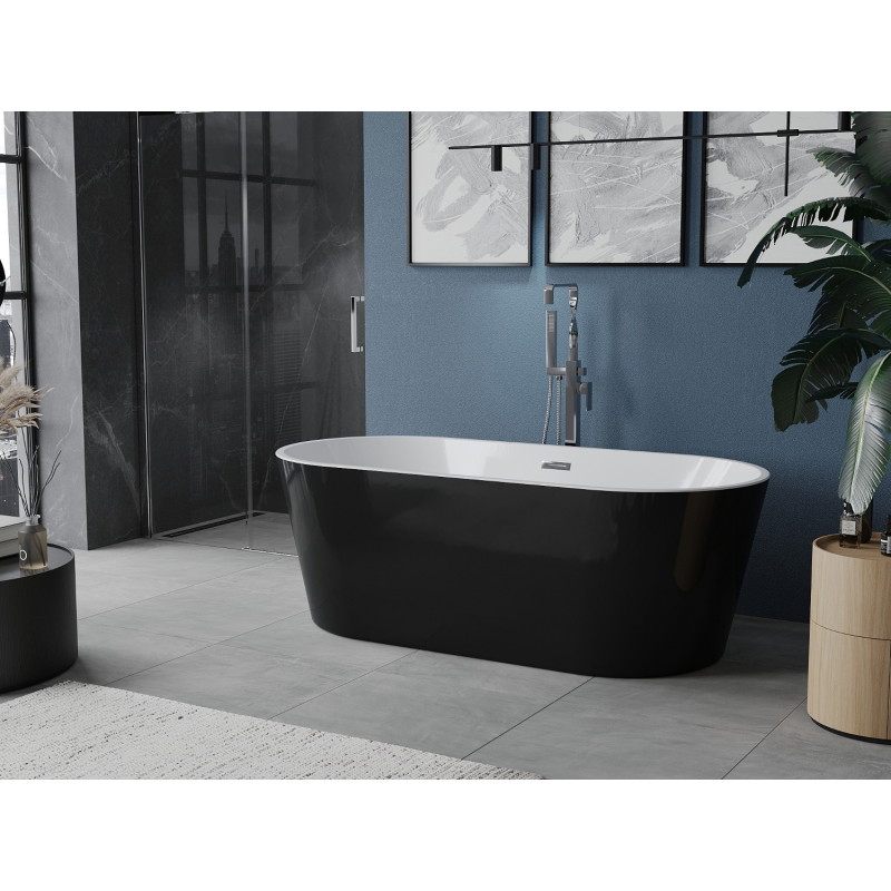 Mexen Luna vaba seisev vann 150 x 75 cm, valge/must, kroom ülevool - 52031507575-01