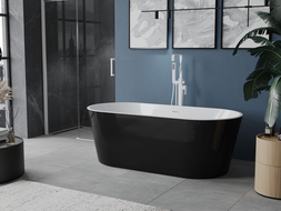Mexen Luna freistehende Badewanne 150 x 75 cm, weiß/schwarz, weißer Überlauf - 52031507575-20