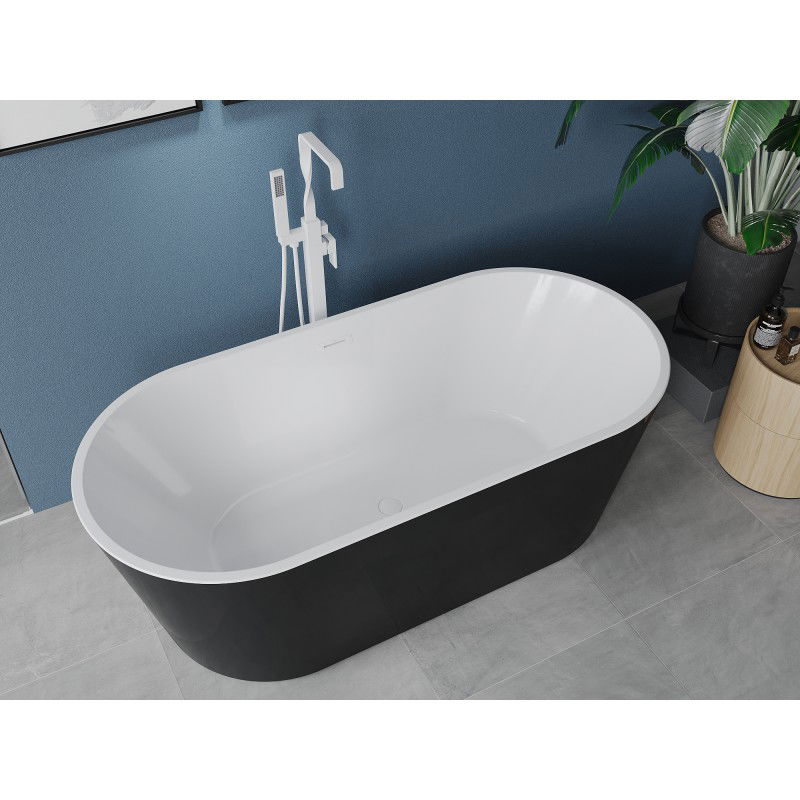 Mexen Luna vasca da bagno freestanding 160 x 75 cm, bianca/nera, troppopieno bianco - 52031607575-20