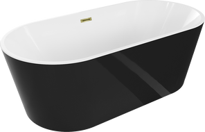 Mexen Luna freistehende Badewanne 150 x 75 cm, weiß/schwarz, Überlauf gold - 52031507575-50
