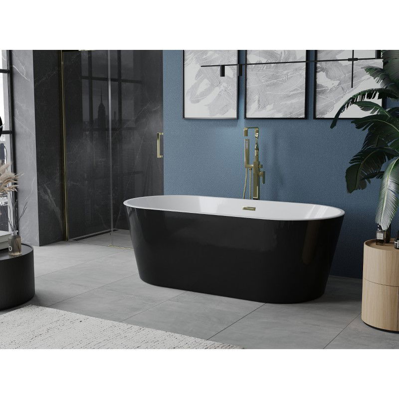 Mexen Luna vasca da bagno freestanding 160 x 75 cm, bianca/nera, troppopieno dorato - 52031607575-50
