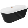 Mexen Luna freistehende Badewanne 150 x 75 cm, weiß/schwarz, gebürsteter Messingüberlauf - 52031507575-65