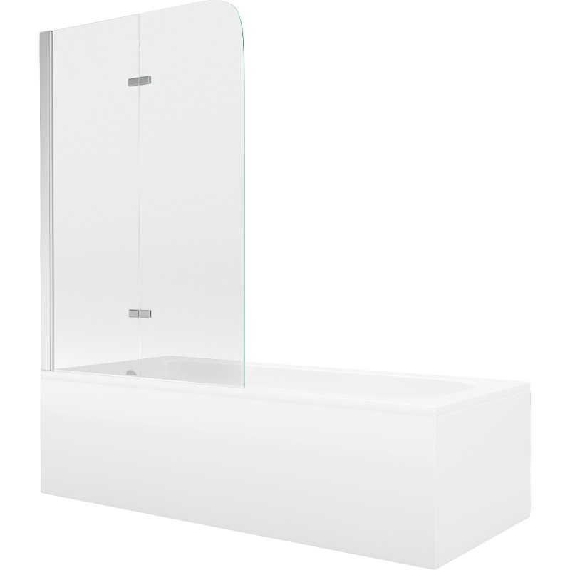 Mexen Vega pravokutna kada 180 x 80 cm s oblogom i dvokrilnim paravanom 80 cm, prozirna, kromirana - 550118080X9008020100