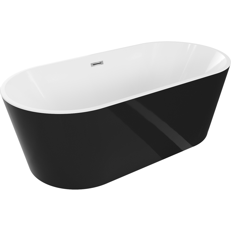 Mexen Luna banheira autoportante 170 x 80 cm, branca/preta, transbordo cromado - 52031708075-01