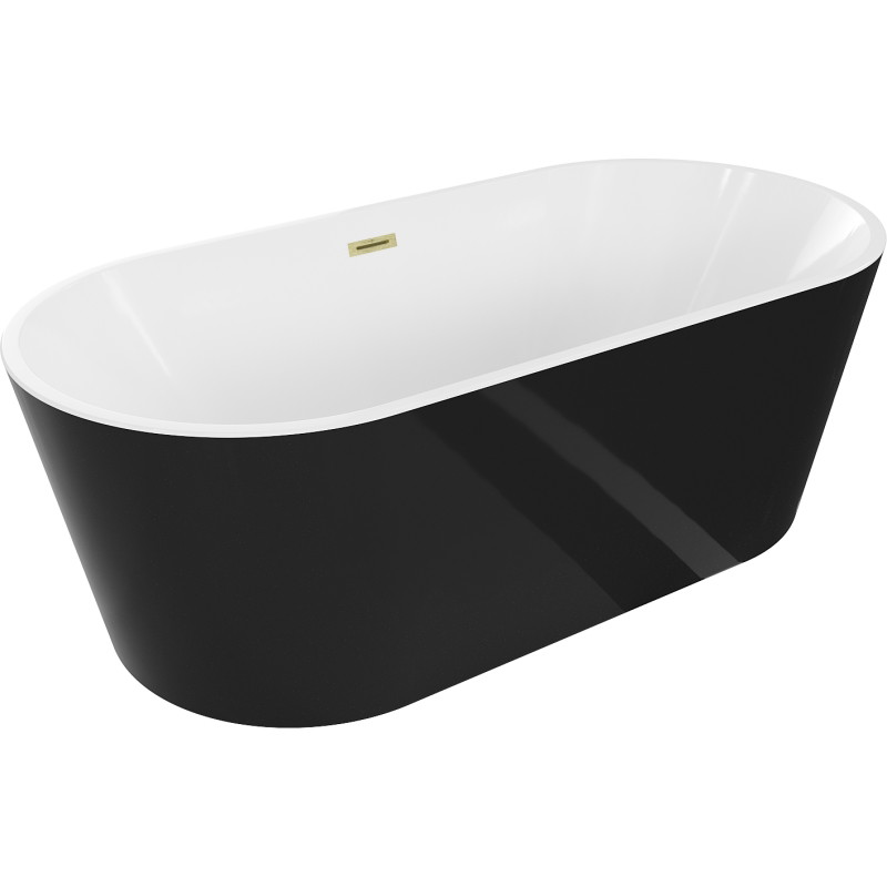 Mexen Luna vabalt seisev vann 170 x 80 cm, valge/must, ülevool kullaga harjatud - 52031708075-55