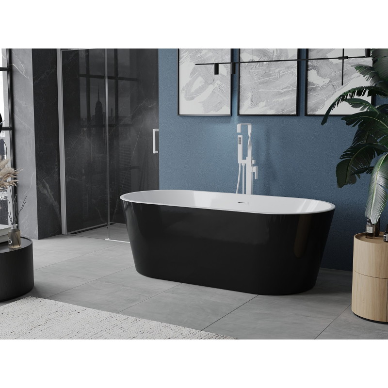 Mexen Luna iseseisev vann 180 x 80 cm, valge/must, valge ülevool - 52031808075-20