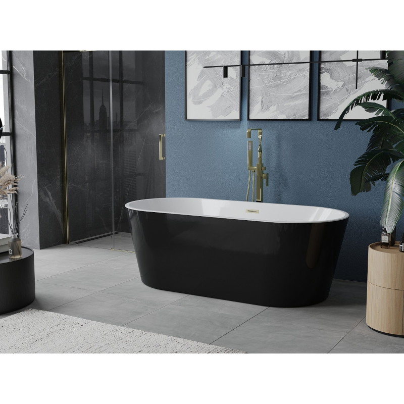 Mexen Luna vabalt seisev vann 170 x 80 cm, valge/must, ülevool kullaga harjatud - 52031708075-55