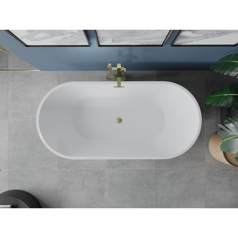 Mexen Luna vabalt seisev vann 170 x 80 cm, valge/must, ülevool kullaga harjatud - 52031708075-55