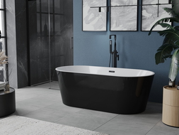 Mexen Luna vasca da bagno freestanding 180 x 80 cm, bianca/nera, troppo pieno nero - 52031808075-70