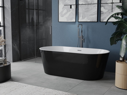 Mexen Luna freistehende Badewanne 180 x 80 cm, weiß/schwarz, Überlauf Gun Gray gebürstet - 52031808075-66