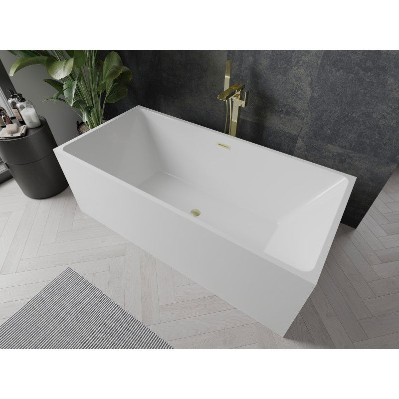 Mexen Nita vasca da bagno autoportante 170 x 80 cm, bianca, troppopieno oro spazzolato - 52091708000-55