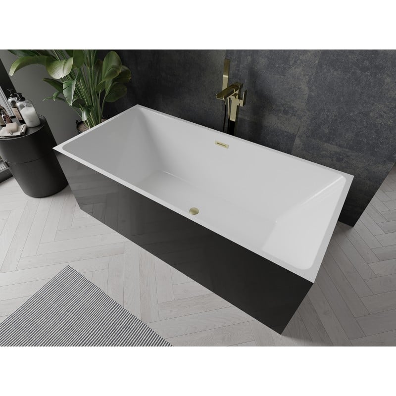 Mexen Nita baignoire autoportante 170 x 80 cm, blanc/noir, trop-plein doré brossé - 52091708075-55