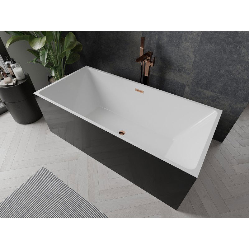 Mexen Nita freistehende Badewanne 170 x 80 cm, weiß/schwarz, Überlauf Roségold - 52091708075-60
