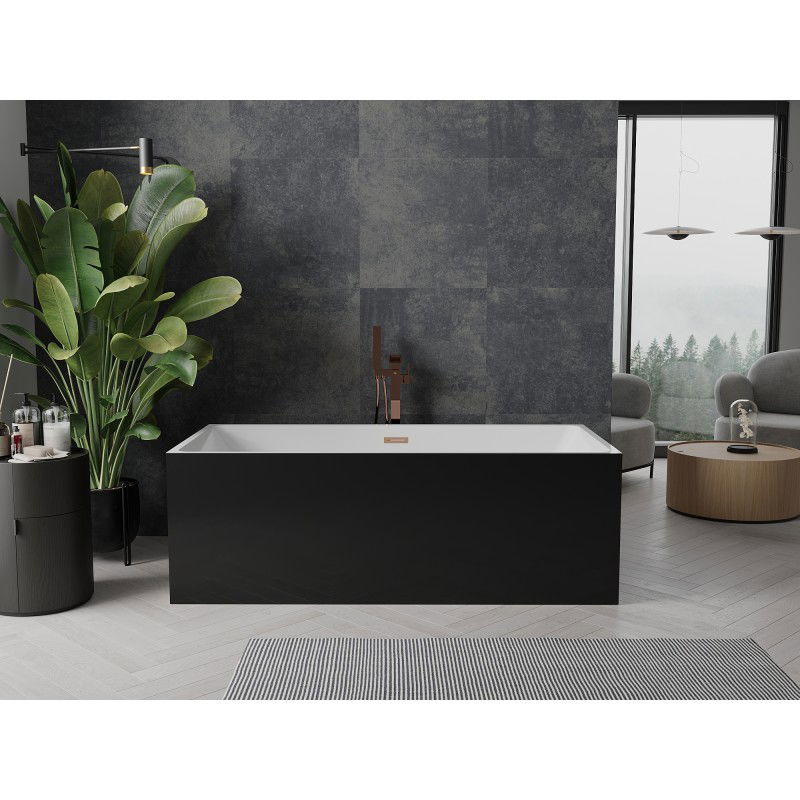 Mexen Nita vasca da bagno autoportante 170 x 80 cm, bianca/nera, troppopieno oro rosa - 52091708075-60