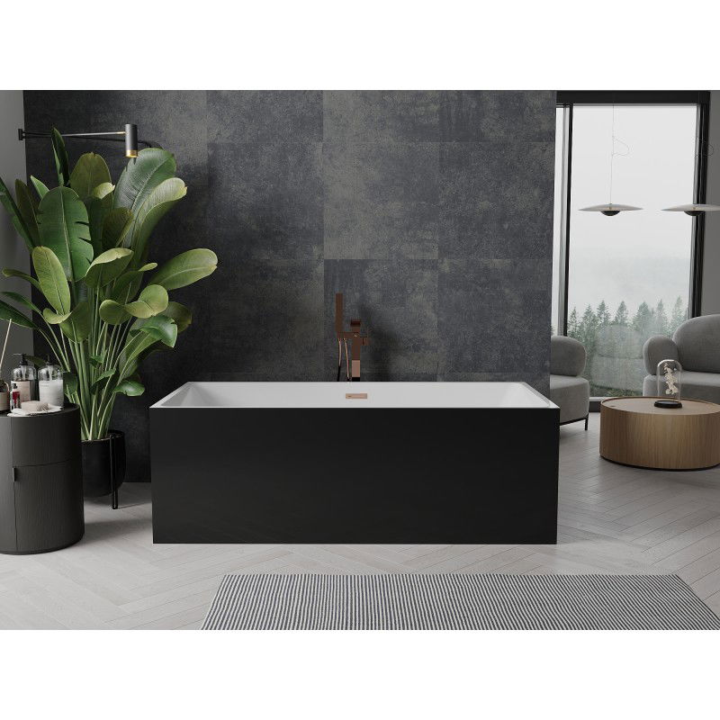Mexen Nita baignoire autoportante 170 x 80 cm, blanche/noire, trop-plein cuivre brossé - 52091708075-65