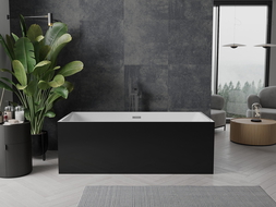 Mexen Nita freistehende Badewanne 170 x 80 cm, weiß/schwarz, Abfluss gun gray gebürstet - 52091708075-66