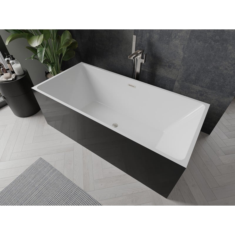 Mexen Nita vasca da bagno freestanding 170 x 80 cm, bianca/nera, troppo pieno in nichel spazzolato - 52091708075-97