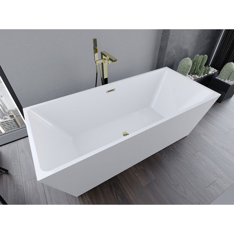 Mexen Lita vasca da bagno autoportante 170 x 75 cm, bianca, troppo pieno dorato - 52121707500-50