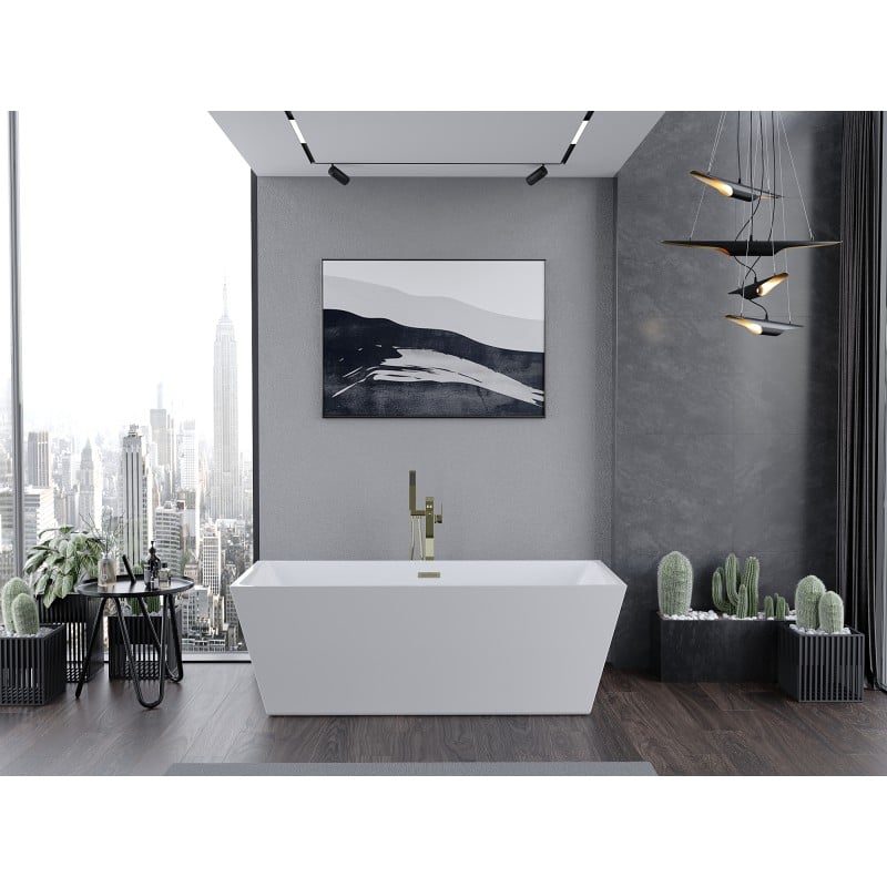 Mexen Lita freistehende Badewanne 170 x 75 cm, weiß, Überlauf gold - 52121707500-50