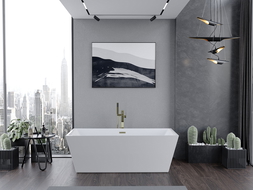 Mexen Lita banheira independente 170 x 75 cm, branca, transbordamento dourado - 52121707500-50