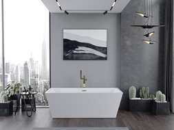 Mexen Lita freistehende Badewanne 170 x 75 cm, weiß, Überlauf gold - 52121707500-50