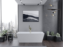 Mexen Lita free-standing bath 170 x 75 cm, white, brushed gold overflow - 52121707500-55