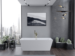 Mexen Lita vrijstaande badkuip 170 x 75 cm, wit, overloop geborsteld goud - 52121707500-55