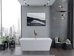 Mexen Lita banheira independente 170 x 75 cm, branca, transbordamento ouro rosa - 52121707500-60