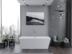 Mexen Lita banheira independente 170 x 75 cm, branca, com transbordo em níquel escovado - 52121707500-97