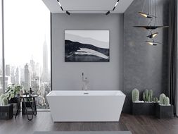 Mexen Lita freistehende Badewanne 170 x 75 cm, weiß, Überlauf gebürstetes Nickel - 52121707500-97