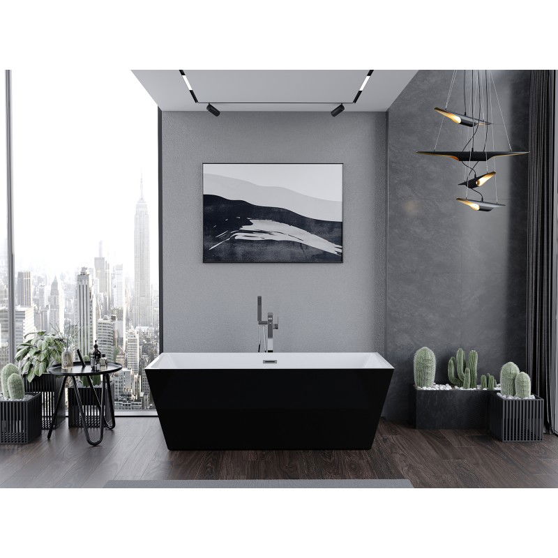 Mexen Lita vasca da bagno freestanding 170 x 75 cm, bianca/nera, troppopieno cromato - 52121707575-01