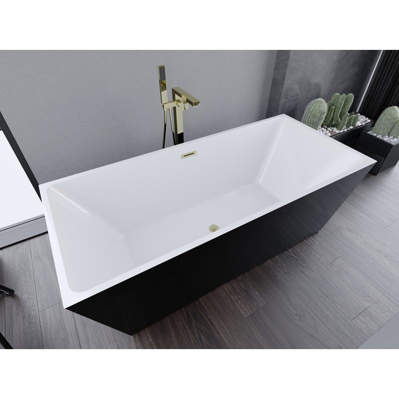 Mexen Lita freestanding bath 170 x 75 cm, white/black, brushed gold overflow - 52121707575-55