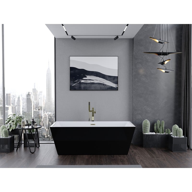 Mexen Lita freestanding bath 170 x 75 cm, white/black, brushed gold overflow - 52121707575-55