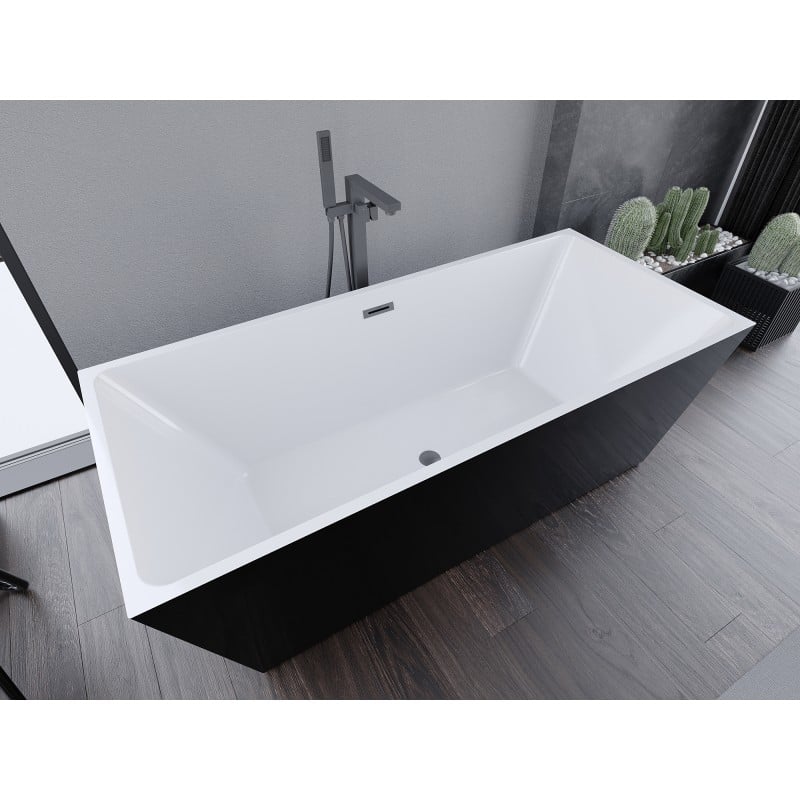 Mexen Lita baignoire autoportante 170 x 75 cm, blanc/noir, trop-plein gun gray brossé - 52121707575-66