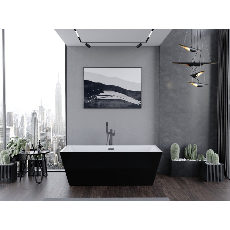 Mexen Lita vasca da bagno indipendente 170 x 75 cm, bianca/nera, troppopieno gun gray spazzolato - 52121707575-66