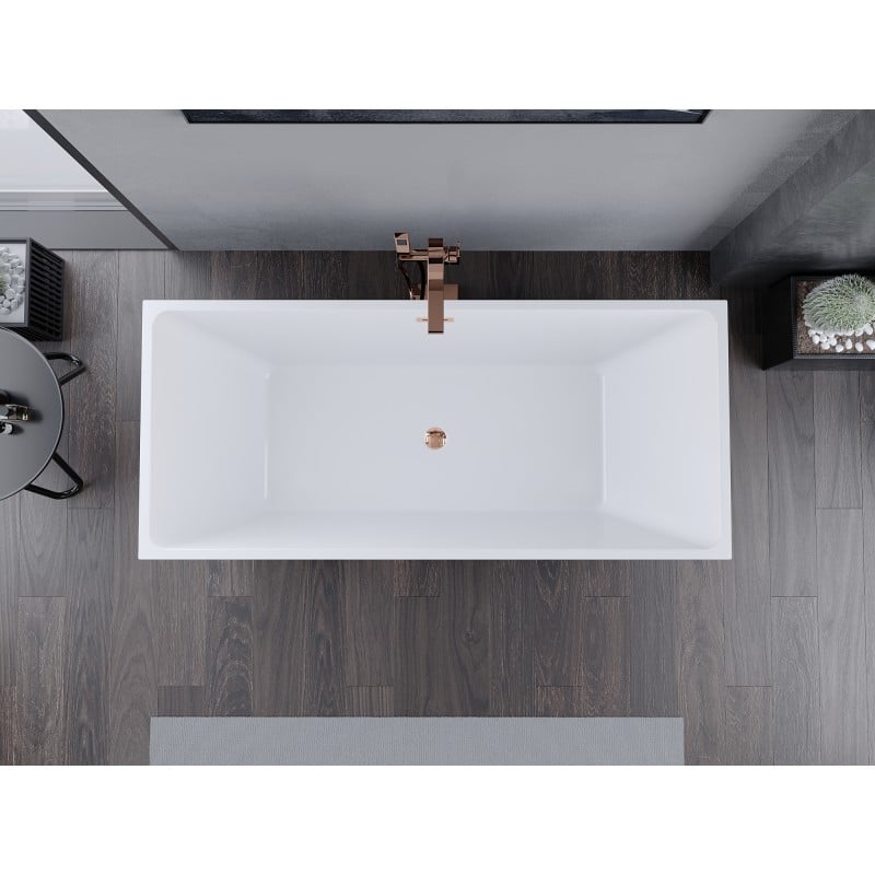 Mexen Lita vasca da bagno freestanding 170 x 75 cm, bianca/nera, troppopieno oro rosa - 52121707575-60