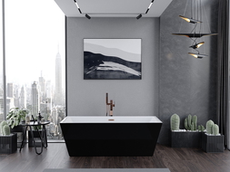Mexen Lita freistehende Badewanne 170 x 75 cm, weiß/schwarz, gebürstete Messingüberlauf - 52121707575-65