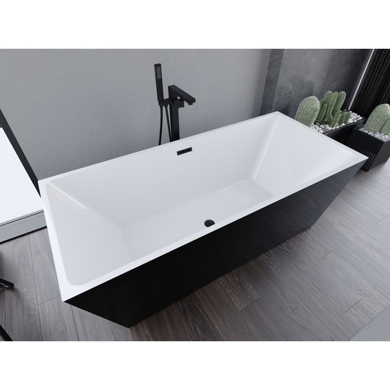 Mexen Lita vasca da bagno indipendente 170 x 75 cm, bianca/nera, tracimazione nera - 52121707575-70