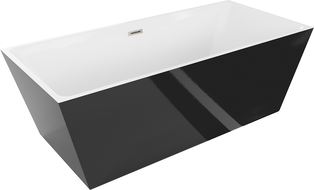 Mexen Lita freistehende Badewanne 170 x 75 cm, weiß/schwarz, Überlauf gebürsteter Nickel - 52121707575-97