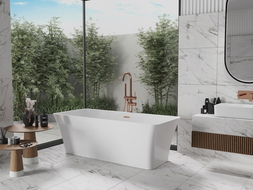 Mexen Tonia freistehende Badewanne 170 x 75 cm, weiß, Überlauf gebürstetes Kupfer - 52171707500-65