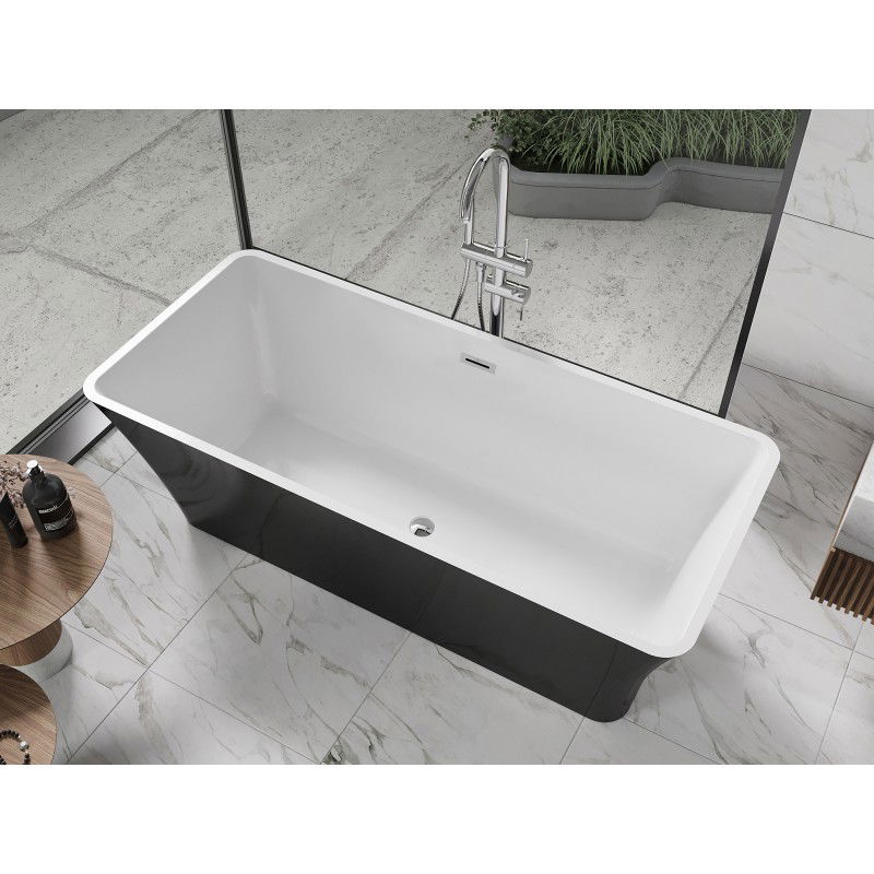 Mexen Tonia vasca da bagno indipendente 170 x 75 cm, bianca/nera, troppopieno cromato - 52171707575-01