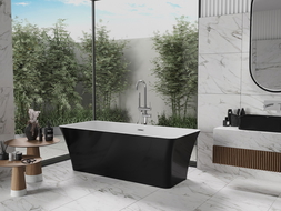 Mexen Tonia freistehende Badewanne 170 x 75 cm, weiß/schwarz, Überlauf chrom - 52171707575-01