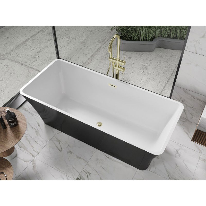 Mexen Tonia freistehende Badewanne 170 x 75 cm, weiß/schwarz, Überlauf gold - 52171707575-50