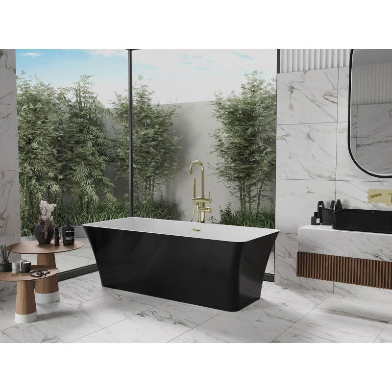 Mexen Tonia freistehende Badewanne 170 x 75 cm, weiß/schwarz, Überlauf gebürstetes Gold - 52171707575-55