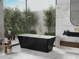 Mexen Tonia freistehende Badewanne 170 x 75 cm, weiß/schwarz, überlauf gebürstetes Gold - 52171707575-55