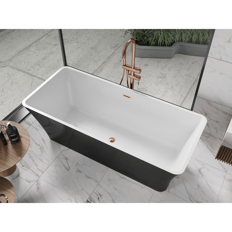 Mexen Tonia freistehende Badewanne 170 x 75 cm, weiß/schwarz, Überlauf roségold - 52171707575-60