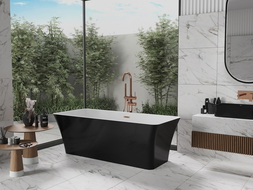 Mexen Tonia freistehende Badewanne 170 x 75 cm, weiß/schwarz, gebürsteter Messingüberlauf - 52171707575-65