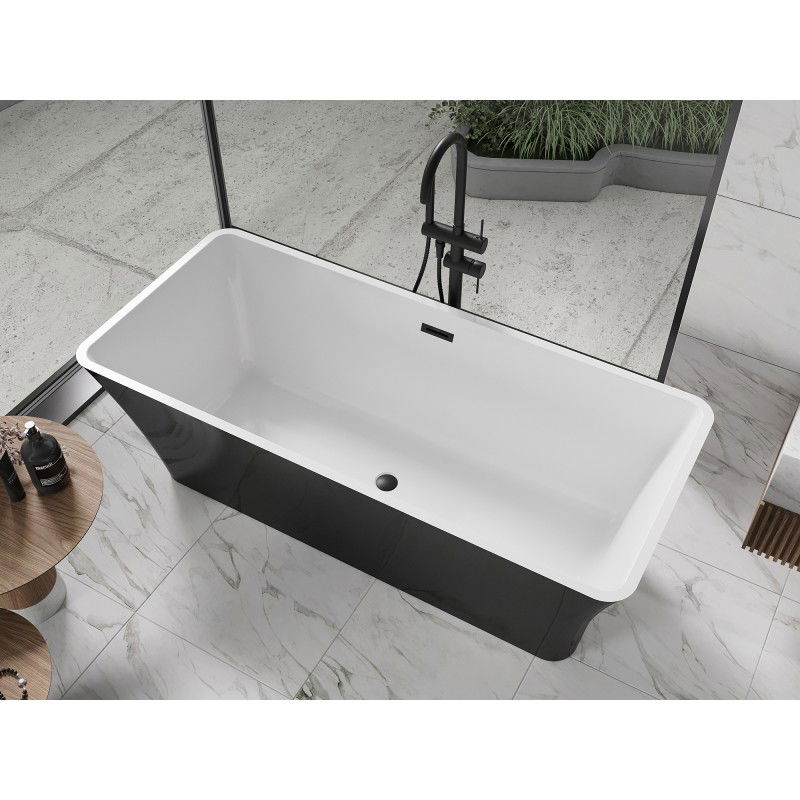Mexen Tonia freistehende Badewanne 170 x 75 cm, weiß/schwarz, Überlauf schwarz - 52171707575-70