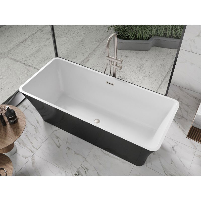 Mexen Tonia freistehende Badewanne 170 x 75 cm, weiß/schwarz, Überlauf gebürsteter Nickel - 52171707575-97