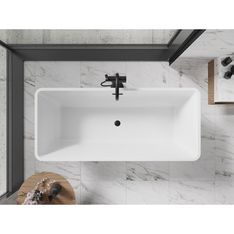 Mexen Tonia freistehende Badewanne 170 x 75 cm, weiß/schwarz, Überlauf schwarz - 52171707575-70
